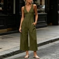thumbnail image 5 of IUYRTFE Women Cotton Linen V Neck Button Down Jumpsuit Sleeveless Wide Leg Romper with Pockets, 5 of 7