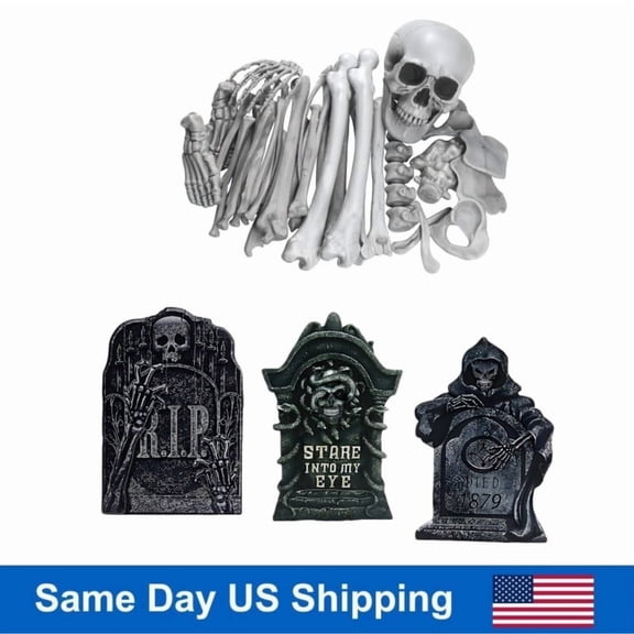 Active Mind Ltd 35Pcs Skeleton Bones & Tombstone Yard Sign Set for Instant Haunted Garden or Porch Halloween Display