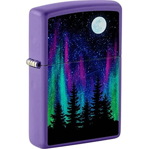 Zippo Lighter - Personalized Customize Message Engrave on Backside Outdoor Wild Nature Mountain Moon Scene Design (Muscle Northern Lights 48565)