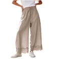 thumbnail image 3 of Tqcoqu Women's High Waisted Wide Leg Cropped Lace Hem Pants, Drawstring Casual Lightweight Trousers with Pockets, 3 of 9
