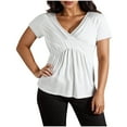 thumbnail image 3 of Fanxing Women'S Plus Size Summer Tunics White Crossover V Neck Tunics Dressy Pleated Shirts, 3 of 8