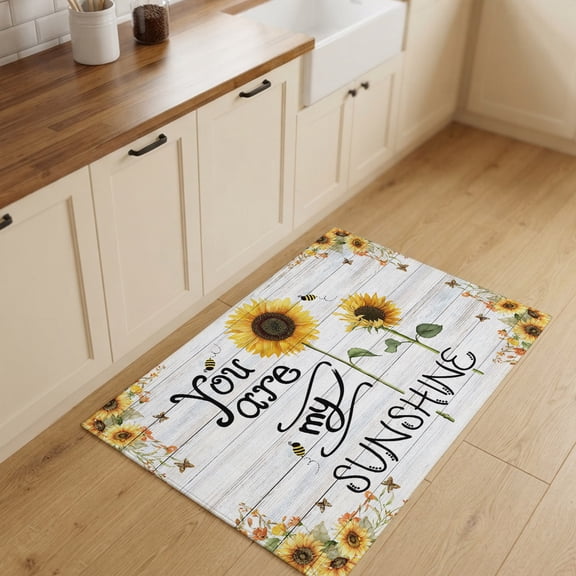 2x3ft Rectangle Rug,You Are My Sunshine Words on Farm Wood Washable Area Rugs Non-Slip Accent Rug Sunflowers Bees Soft Circle Carpet for Living Room Bedroom Home Office Decor