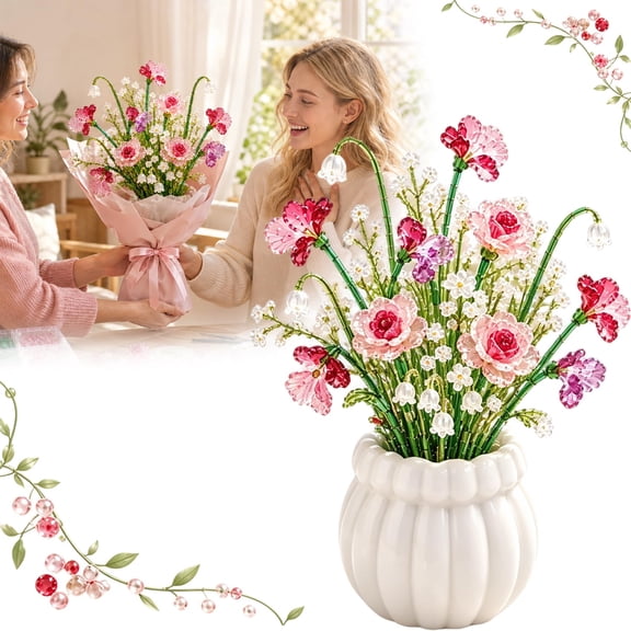 DIY Beaded Floral Arrangement Kit, Handmade Shiny Bead Flower Craft Set with Bendable Wire and Mini Pot for Home Decor & DIY Art Projects