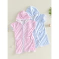 thumbnail image 3 of BemeyourBBs Kids Toddler Baby Girl Boy Terry Swim Cover Up Summer Beach Swimsuit Coverups Wearable Beach Towels For Kids Zip Up Short Sleeve Striped Hooded Bathing Suit Cover Up One Piece Swimsuits, 3 of 9