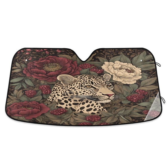 Qxltty Roses Leopard Car Windshield Sunshades Foldable UV Rays Sun Visor Protector Keep Your Vehicle Cool 53×23.5in