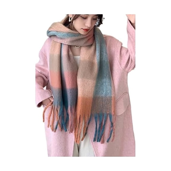 Fu997 Winter Women Warm Scarf Long Shawl Large Scarves Cold Weather Thick Blanket Scarfs Colorful Plaid