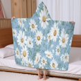 thumbnail image 5 of Lightblue Daisy Flower Green Leaves Pattern Hooded Bath Towel，60"x35" for Ages 3 To 12 Kids, Quick Dry Lightweight Soft Microfiber Hood Beach Towel Cover Up for Kids, 5 of 7
