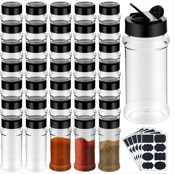 Paquete de 36 Frascos de Plástico para de 3 Oz, Vacías para Condimentos, Pequeños Recipientes Transparentes para con Pegatinas y Tapa.