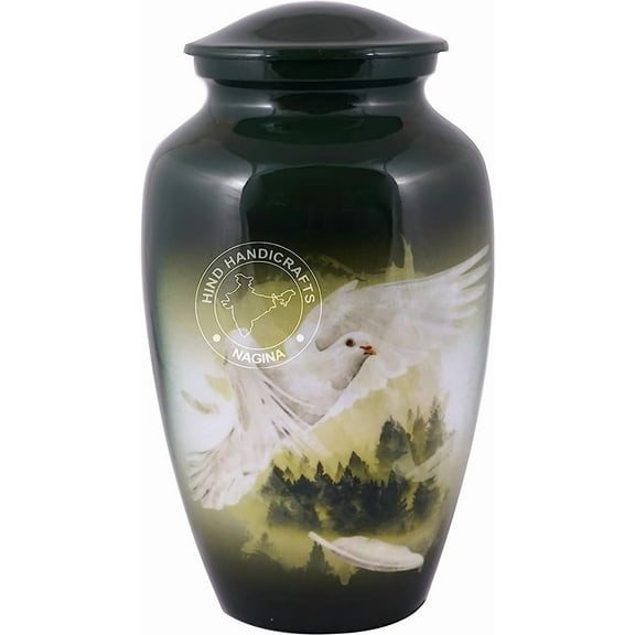 Aluminium Flying Dove Cremation Urn for Human Ashes Adult - Handcrafted Funeral Memorial Urn for Ashes - Large Columbarium Urn - Bag Included (200 Cubic Inches, Bird-3)
