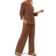 thumbnail image 2 of Fantaslook Pajamas Sets for Women Casual Plus Size Two Piece Lounge Sets 3/4 Sleeve Crew Neck Top Wide Leg Pants Vacation Travel Outfits ; 2XL, 2 of 9
