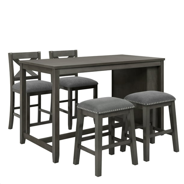 Wooden Bar Table Set With 2 Stools, Counter Height Dining Room Table And Chair Set Ikea
