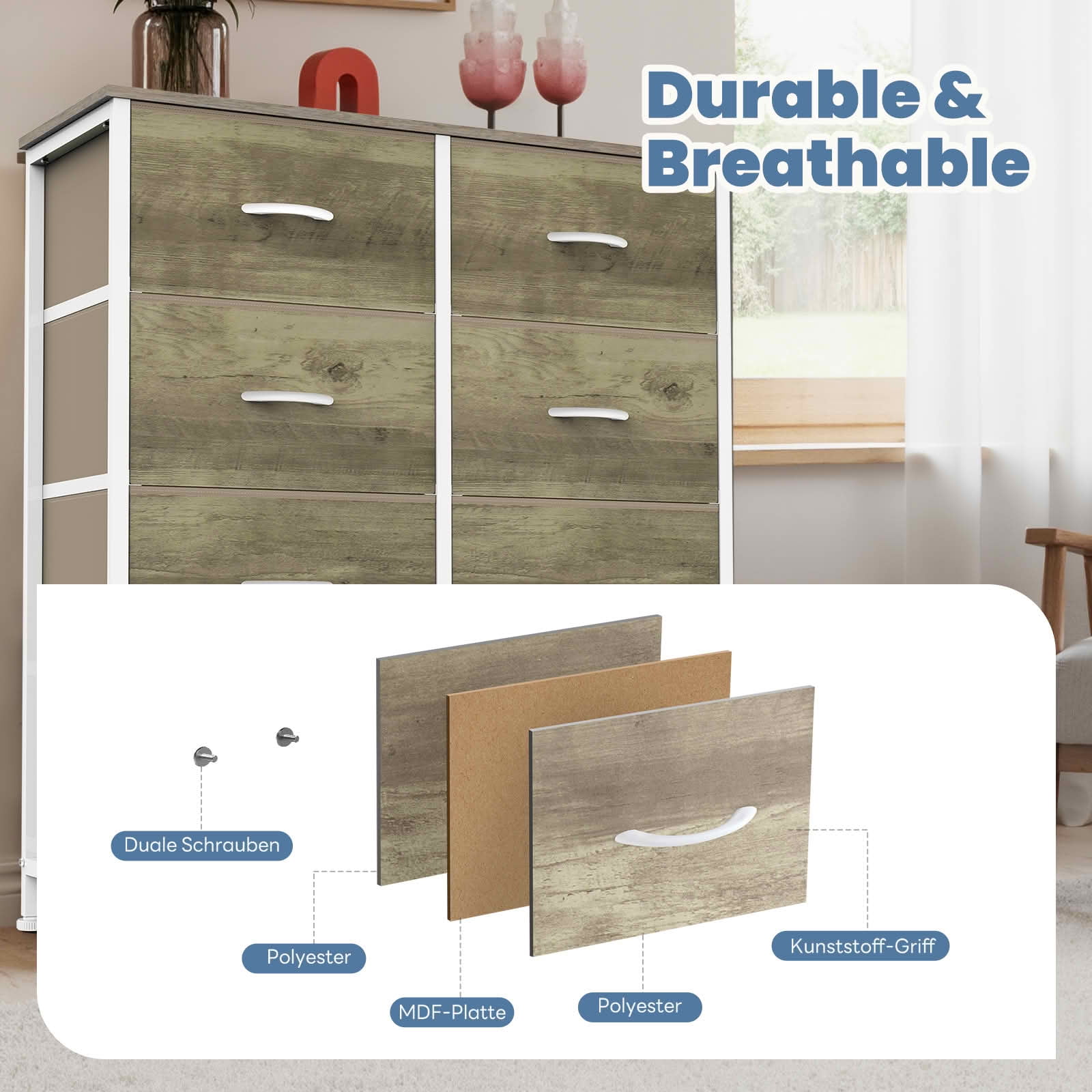 MAYEERTY 8 Drawer Tall Dresser Fabric Storage Tower Wooden Top for Kid Room Closet Entryway Nursery