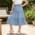 thumbnail image 4 of HBYJLZYG Girls' Tiered Midi Skirt, Elastic Waist A-Line with Ruffle Layers, Casual School and Everyday Wear, Solid Color Versatile Skirt for Kids Spring Fall Outfits, 4 of 8