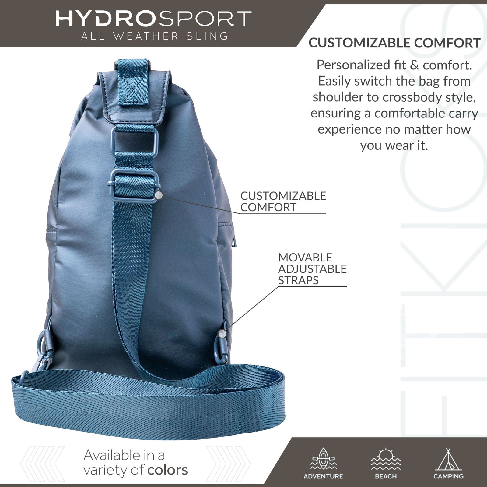 FITKICKS Hydrosport All Weather Sling Bag Crossbody Travel Hiking Chest Bag, Deep Sea Navy (Unisex)