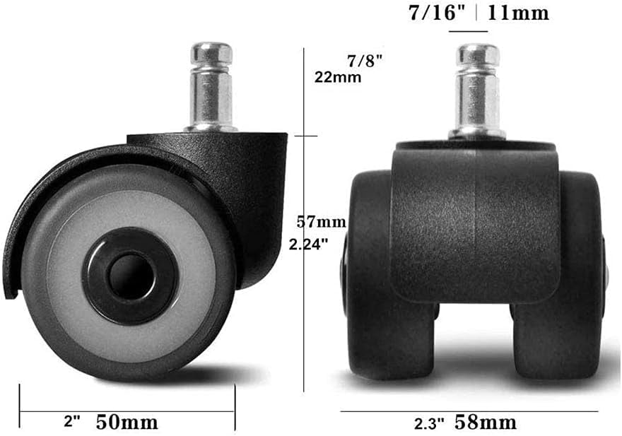 Gamvdout Plate Casters 2inch Office Chair Caster Replacement TPR Wheels Safe Universal Standard Stem 11x22mm Set of 5 Quadruple Ball Bearing Design 660lbs Protect Hardwood Floors Upgrade Double Whee