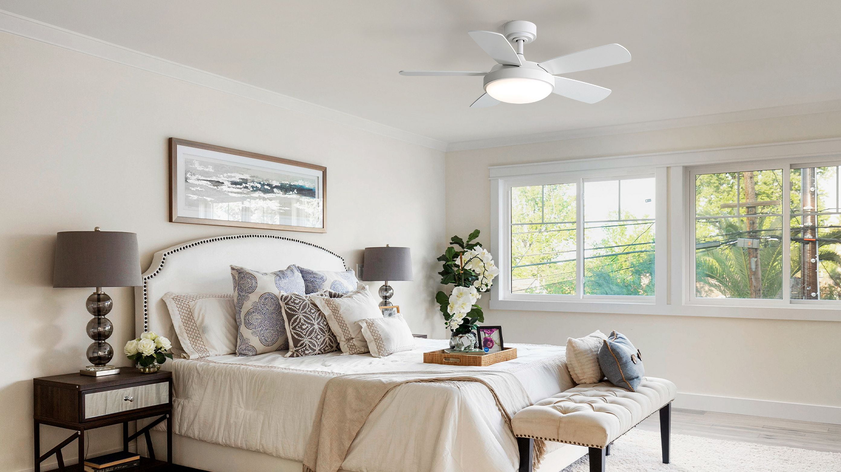 Sofucor 42 inch 5 Blade Modern Ceiling Fan With Light and Remote Control，White