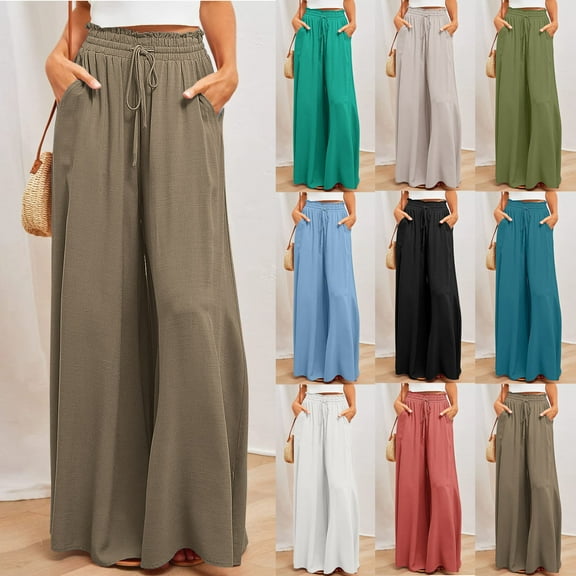 LOVZFMLL Wide Leg Pants for Women Flowy Swing Comfy Palazzo Pants Casual Loose High Elastic Waist Beach Vacation Trousers