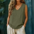 thumbnail image 2 of Sevevn Women's Sleeveless V Neck Linen Tank Tops Casual Loose Fit Pocket Summer Blouse Army Green 2XL, 2 of 9