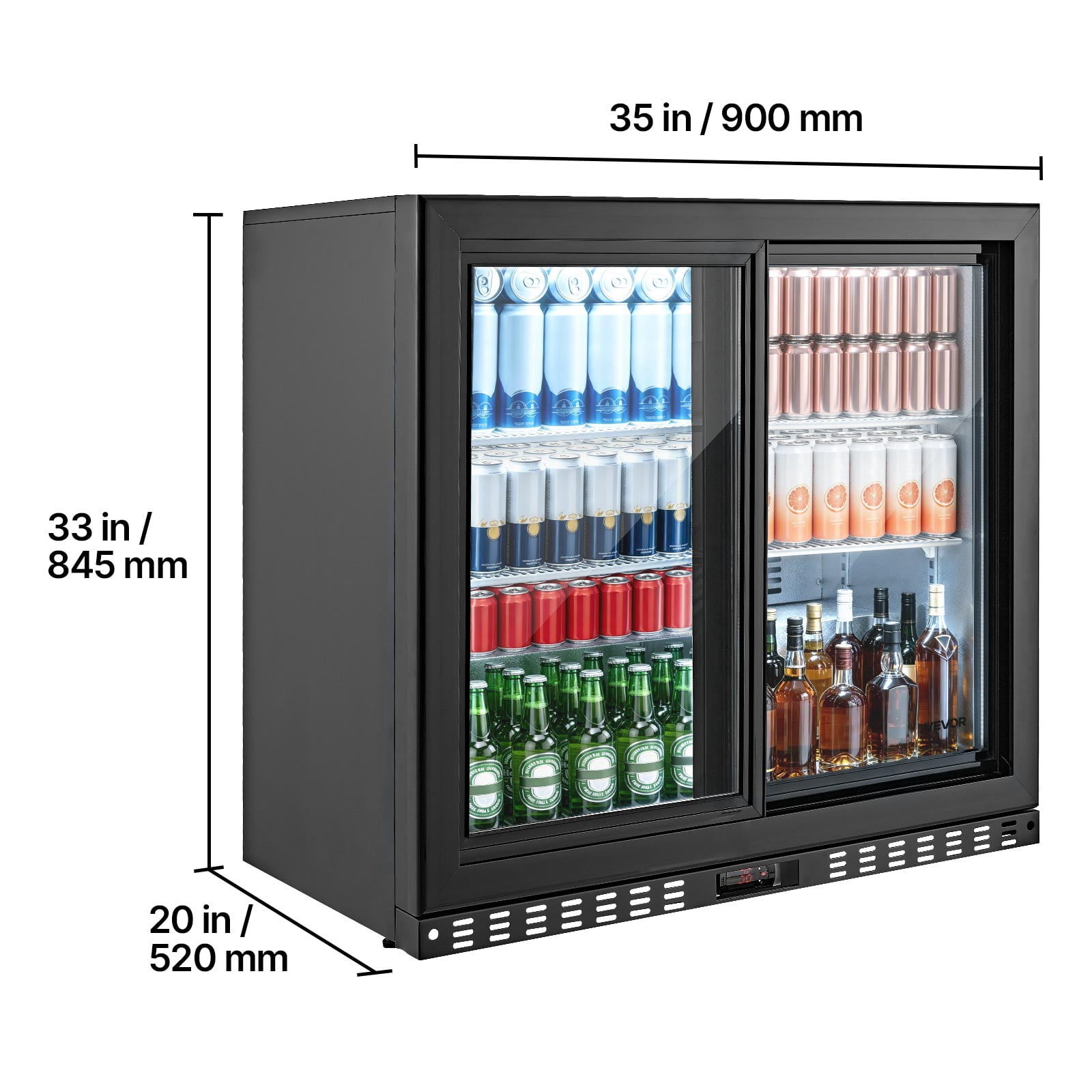 VEVOR Back Bar Cooler, 7.4 Cu. Ft Commercial Beverage Refrigerator, Under Counter Bar Fridge with 2 Sliding Doors, LED Lighting, Adjustable Shelves, Low-E Glass Display Cooler for Beer, Wine, Drink