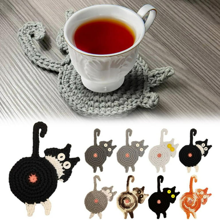Baywell Funny Cat Coasters for Drinks Absorbent, 5.9*3.9In Woven Fabric  Coasters for Coffee Table Absorb Condensation Bar Dining Desk Decor 