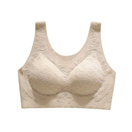SMihono Women s Plus Size Full Comfy Convenient Cotton Bras for Older Women No Wire Coverage Front Closure Posture Back Unpadded Wireless Double Support Minimizer Bra Beige XL US(10)