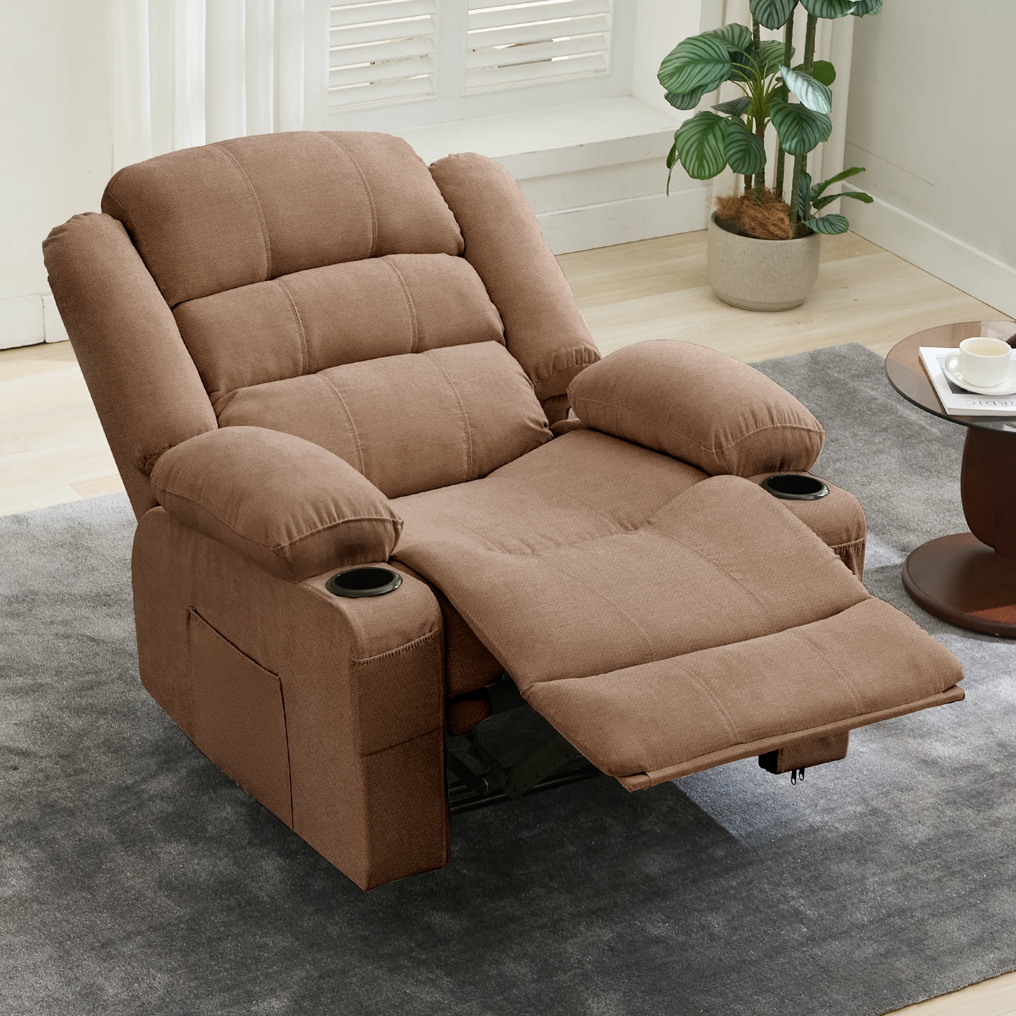 Wide Manual Recliner Chair for Adults, Oversized 37.4" Big & Tall Recliner with 3 Angle Modes, Breathable Chenille Fabric, 2 Cup Holders, Side Pockets, Heavy-Duty, 350 Lbs Capacity