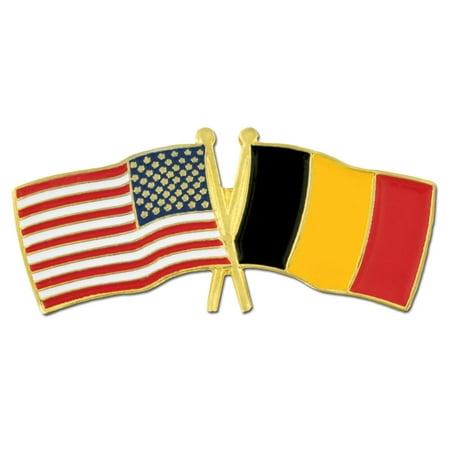 PinMart's USA and Belgium Crossed Friendship Flag Enamel Lapel Pin