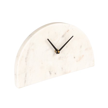 Bloomingville Decorative Half Moon Marble Mantel Clock, White and Black