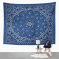 thumbnail image 2 of REFRED Colorful Pattern Blue Paisley Bandana Border Scarf Black Classic Wall Art Hanging Tapestry Home Decor for Living Room Bedroom Dorm 51x60 inch, 2 of 2