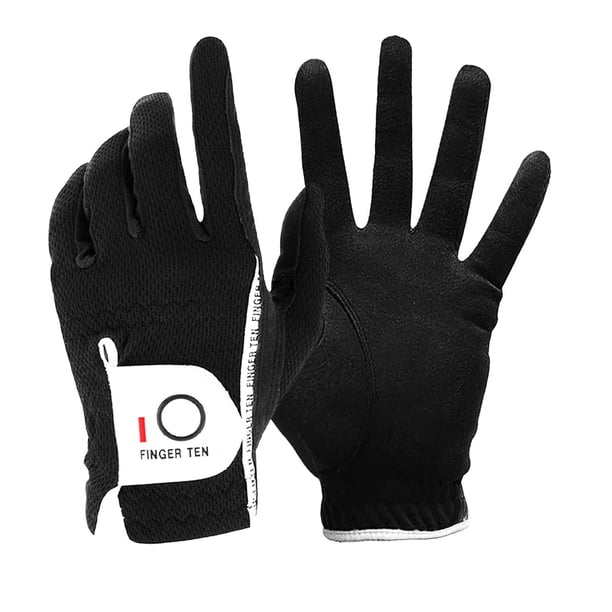 Guante de golf para hombre Finger Ten, paquete de agarre para lluvia para mano izquierda, ajuste duradero para todo tipo de clima, húmedo y caliente (negro, extragrande)