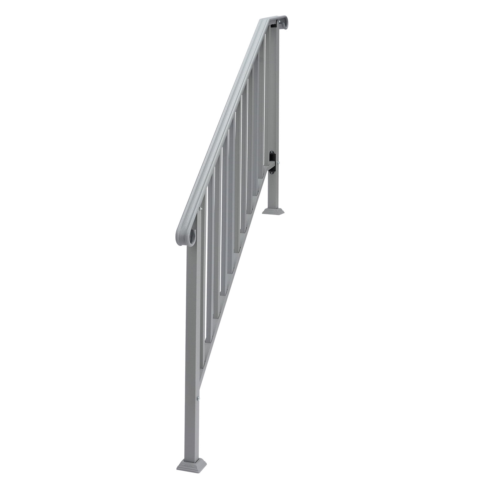 Silver Powder Coated Galvanized Iron Stair Handrail Curved Step Railing Fit 4-5 Steps Outdoor Garden Safety Iron Picket Rail With Installation Hardware