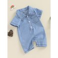 thumbnail image 4 of Elippeo Baby Boys Summer Denim Romper 3 6 12 18 Months Short Sleeve Lapel Button Down Jumpsuit with One Pocket, 4 of 9