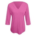 thumbnail image 4 of Classic Women's T-Shirts Solid V Neck 3/4 Sleeve Casual Loose Tops for Everyday Wear and Outfits, 4 of 5