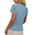 thumbnail image 6 of TKLPEHG Summer Tops For Women 2026 Short Sleeve Solid Color Tee Shirts Fashion Dressy Casual Crew Neck Button Slim Tops (Light Blue,S), 6 of 6