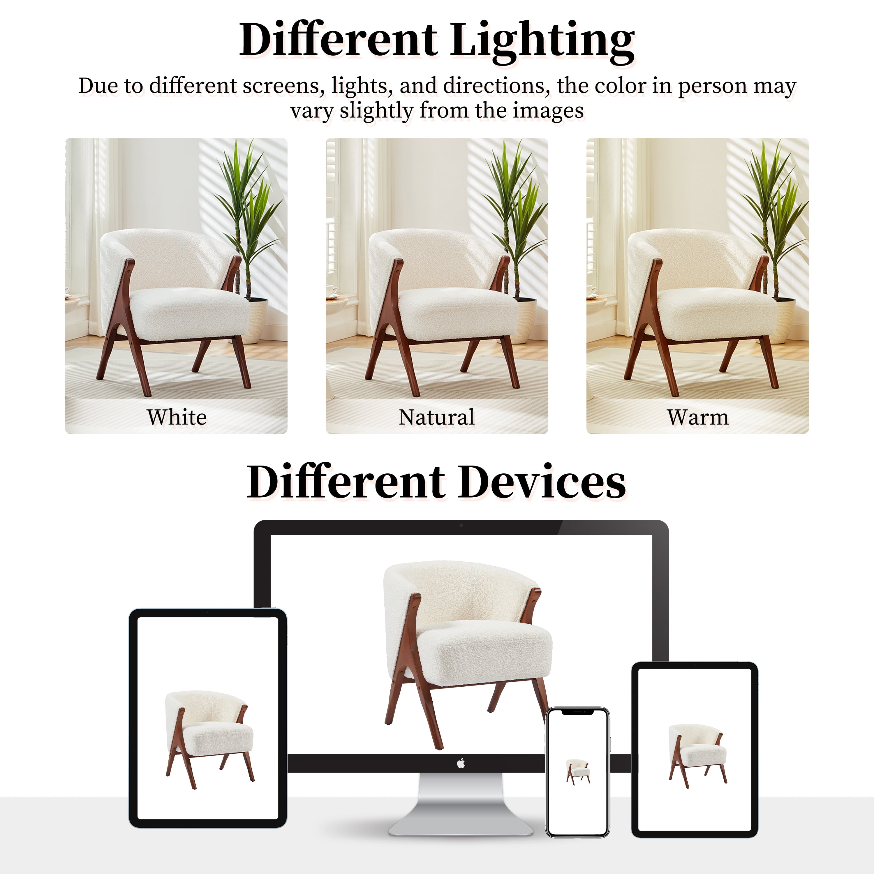 Euroco Modern Accent Chair,Upholstered Armchair with Solid Wood Frame,Boucle Fabric Reading Chair Leisure Chair for Living Room, Bedroom,Beige