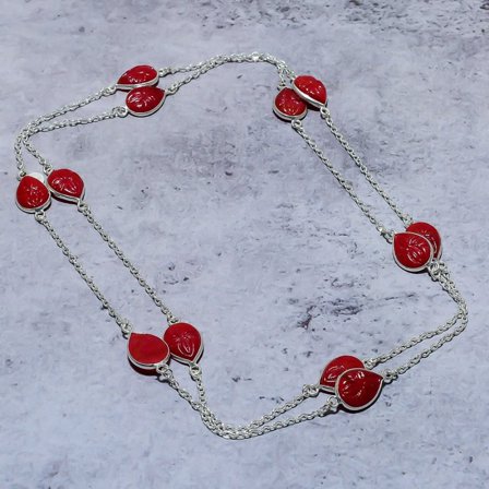 Natural Red Carnelian Gemstone Handmade 925 Sterling Silver Necklace 18"