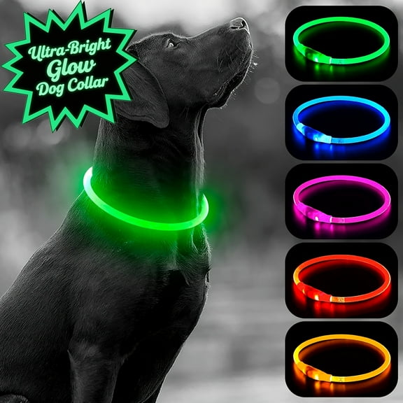 Teddy Run USB Rechargeable LED Dog Collar - Light Up Adjustable Pet Collar With 3 Modes, 360° Glow Safety Collar For Small/Medium/Large Dogs - TPU Cuttable Puppy Collar For Night Walking (Green)
