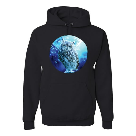 Cute Nocturnal Snow Owl Winter Fashion Graphic Hoodie Sweatshirt, Black, Small