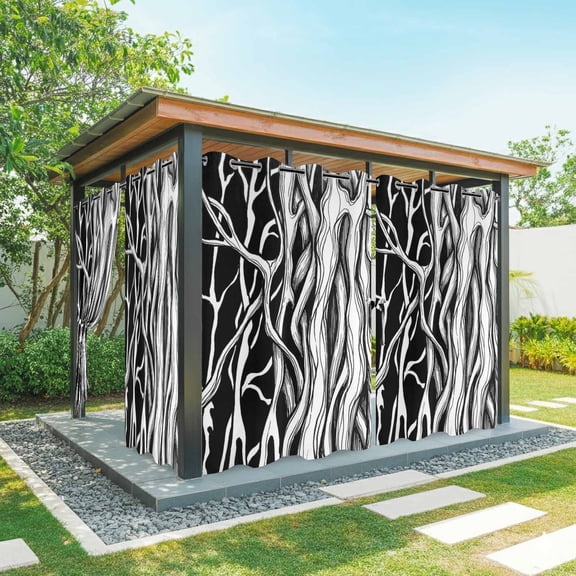 Outdoor Curtains for Patio Waterproof, Black White Striped Outdoor Privacy Panels Grommet, Farmhouse Stripes Modern Abstract Art Blackout Outside Curtains for Porch/Cabana 54"x108", 2 Panels