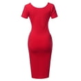 thumbnail image 3 of A2Y Women's Solid Fitted Classic Short Sleeve Premium Cotton Midi Dress Ruby L, 3 of 5