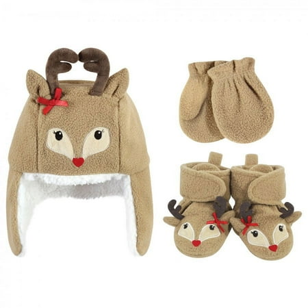 UPC: 0660168521016 | Hudson Baby Infant Girl Trapper Hat  Mitten and Bootie Set  Girl Reindeer  18-24 Months