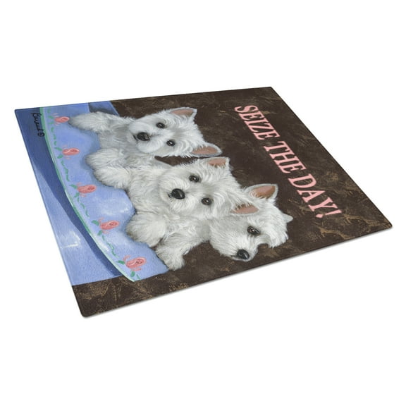 Carolines Treasures PPP3232LCB Westie Seize the Day Glass Cutting Board Large, 12H x 16W, multicolor