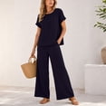 thumbnail image 3 of ClodeEU Women's 2 Piece Casual Set ,Embroidered Short Sleeve Top and Wide Leg Pants ,Solid Color Lounge Outfit Purple,Women's Plus XXL, 3 of 8