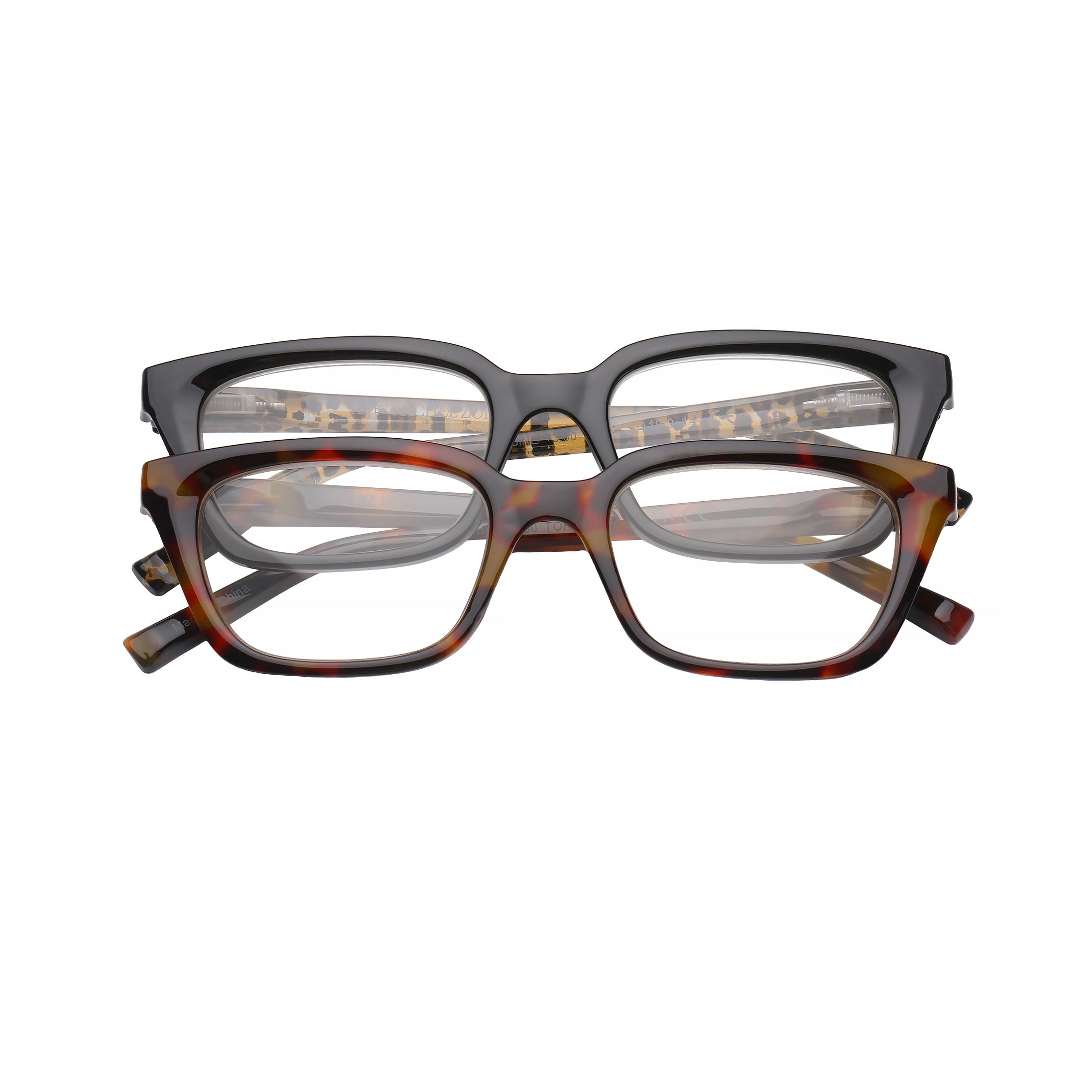 (2 pack) Rz by Rachel Zoe Womens Cateye Reading Glasses with Case, Black/Tortoise, Sabine +1.25