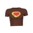 thumbnail image 5 of KOMOO Women Short Sleeve Crop Top Heart Print T-shirt Round Neck Tops Streetwear Tee Plus Size, 5 of 8