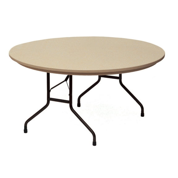 Correll 60" Round R-Series Commercial Grade Blow Molded Plastic Folding Table, Tan