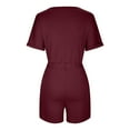 thumbnail image 4 of Shorts for Women,Clearance Fashion Women Summer Casual Short Sleeve Solid Color V-Neck Jumpsuits, 4 of 5
