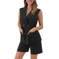 thumbnail image 4 of INSPIRE CHIC Blazer Vest Shorts Suit Set for Women's Summer Sleeveless Blazer Shorts Business Casual 2 Piece Outfits S Black, 4 of 6