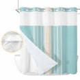 thumbnail image 2 of Aqua Beige Striped No Hook Shower Curtain Waterproof, Bathroom Curtains with Snap in Liners and See Through Top Window, Modern Farmhouse Retro Lines Hotel Style Bathtub Curtains Shower 66"Wx72"L, 2 of 8