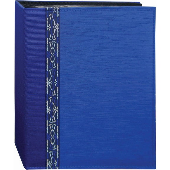 Pioneer Photo Album Tone Fabric Series Bound Photo Album, Solid Tone on Tone Fabric Covers with Ribbon Trim, Holds 208 4x6" Photos, 2 Per Page - Blue